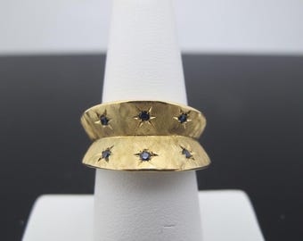 VICTORIAN Blue Sapphire STARBURST 18k Yellow Gold Gypsy Ring