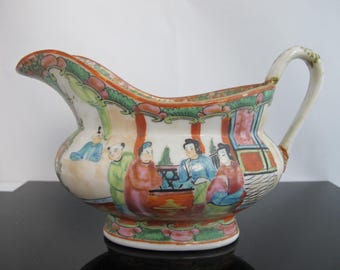 CHINO Antiguo FAMILIA Rosa Pesada Porcelana Salsera Lanzador