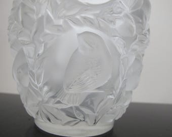 LALIQUE France Frosted Crystal BAGATELLE Sparrow Bird Leaves Art 6