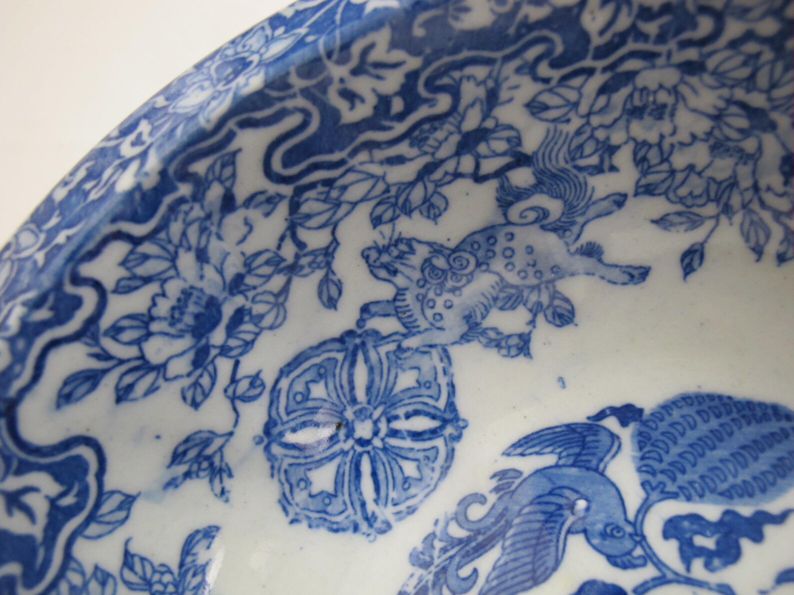 Vintage JAPANESE Blue Porcelain BIRD Flower KIRIN Design 9" Serving ...