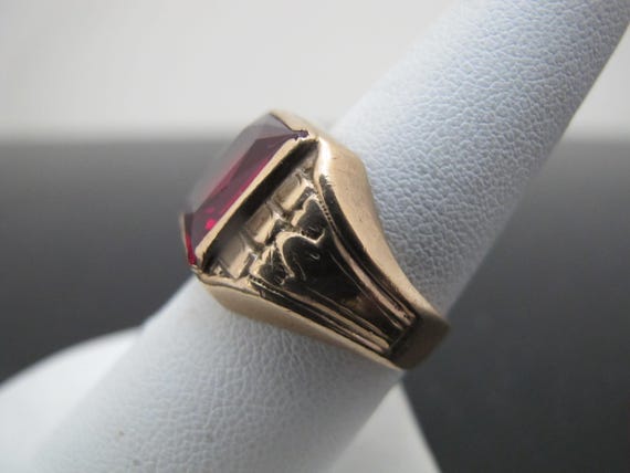 Emerald Cut Red Lab Created RUBY & 10k Yellow Gol… - image 3