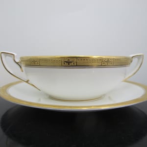 ROYAL WORCESTER Anglia Złote LAMPY Inkrustowane C1506 Miska na zupę, filiżanka i spodek
