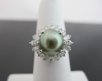 CATS EYE Chrysoberyl Diamond Halo Starburst PLATINUM Cocktail Ring