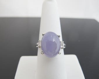 Platinum Lavender JADE Cabochon DIAMOND Accent Cocktail Ring