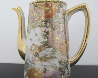 Vintage JAPANISCHES Porzellan Goldvergoldete Chrysanthemenblume & Ente SATSUMA Kaffeekanne