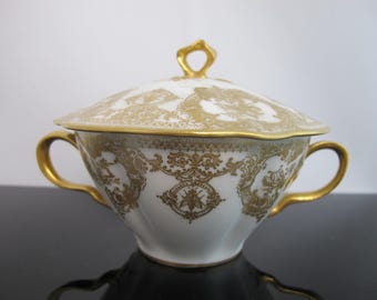 HAVILAND Limoges Gold INSECT Rococo Style Scroll BOUILLON Soup Cup with Lid