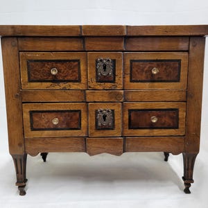 Antique 19th Century ITALIAN Miniature Inlaid Wood 2 Drawer COMMODE Chest Box