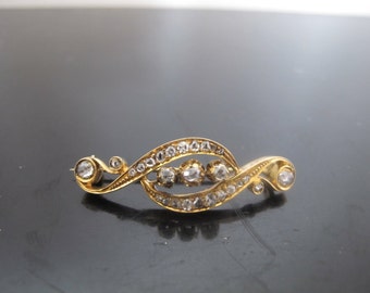 VICTORIAN Rose Cut Diamond 14k Yellow Gold Brooch Pin