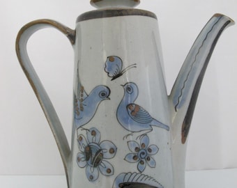 Ken Edwards EL PALOMAR Blue Stoneware Bird & Flower Mexican Pottery Coffee Pot