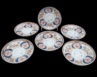 Set di 6 piattini in porcellana giapponese IMARI dipinti a mano con KIRIN e fiori, diametro 12 cm circa.