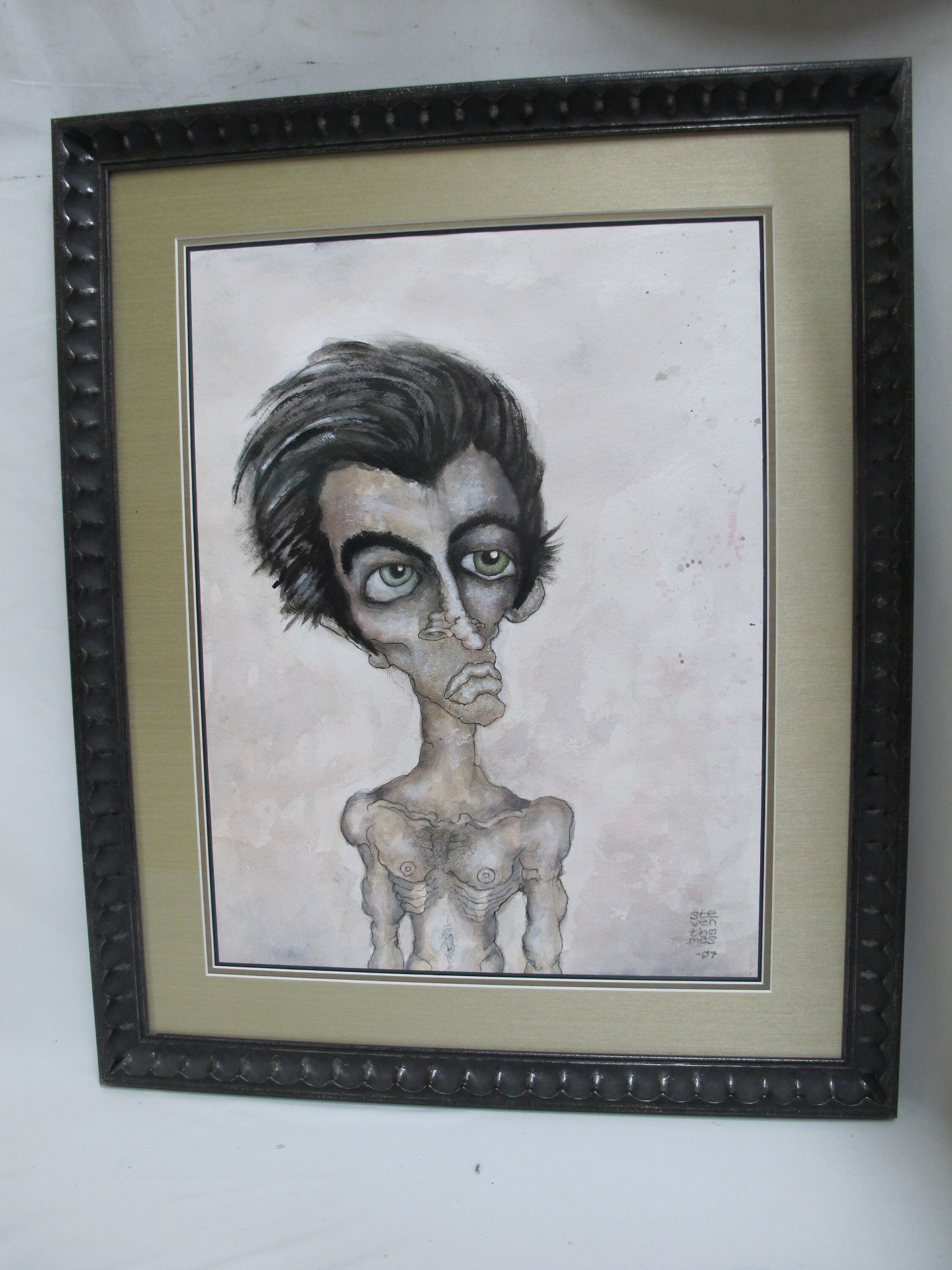 STEVEN THOMAS signiert und gerahmt moderne Kunst selbst männlich PORTRAIT