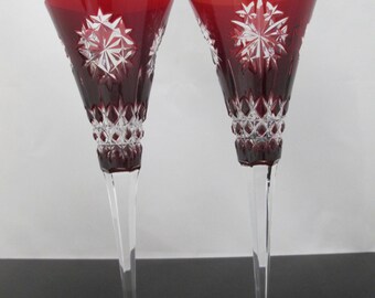 Juego de 2 copas de champán estriadas Waterford Red Snowflake Crystals de 23,8 cm (9 3/8")