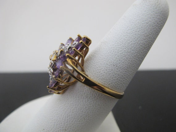 Purple AMETHYST & Diamond Leaf CLUSTER 10k Yellow… - image 3