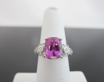 Pink SAPPHIRE with Diamond FLOWER Accents 14k White Gold Cocktail Ring