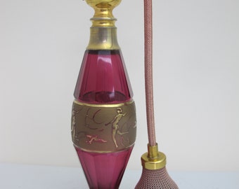 MOSER Style Cranberry BOHEMIAN Czech Glass Art Nouveau Atomizer Perfume Bottle