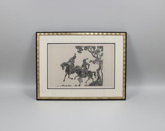 Traditional CHINESE Warriors on Horseback Framed Rubbing on Paper