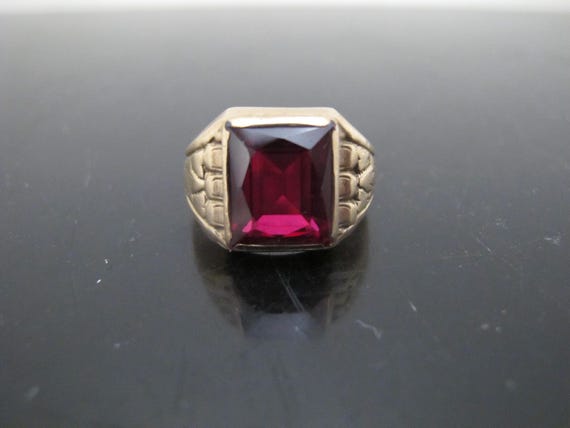 Emerald Cut Red Lab Created RUBY & 10k Yellow Gol… - image 5