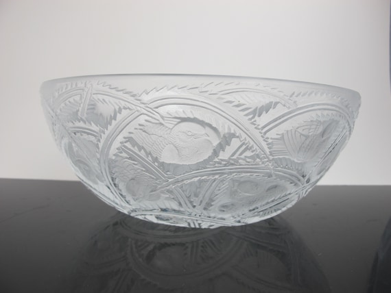 ラリック ラージ クリスタル ボウル Lalique France LALIQUE France Clear Crystal PINSON Finches BIRD 9.5