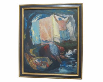 Jefferson TESTER Framed Abstract Figural Labor Art Oil Painting WASHER WOMEN