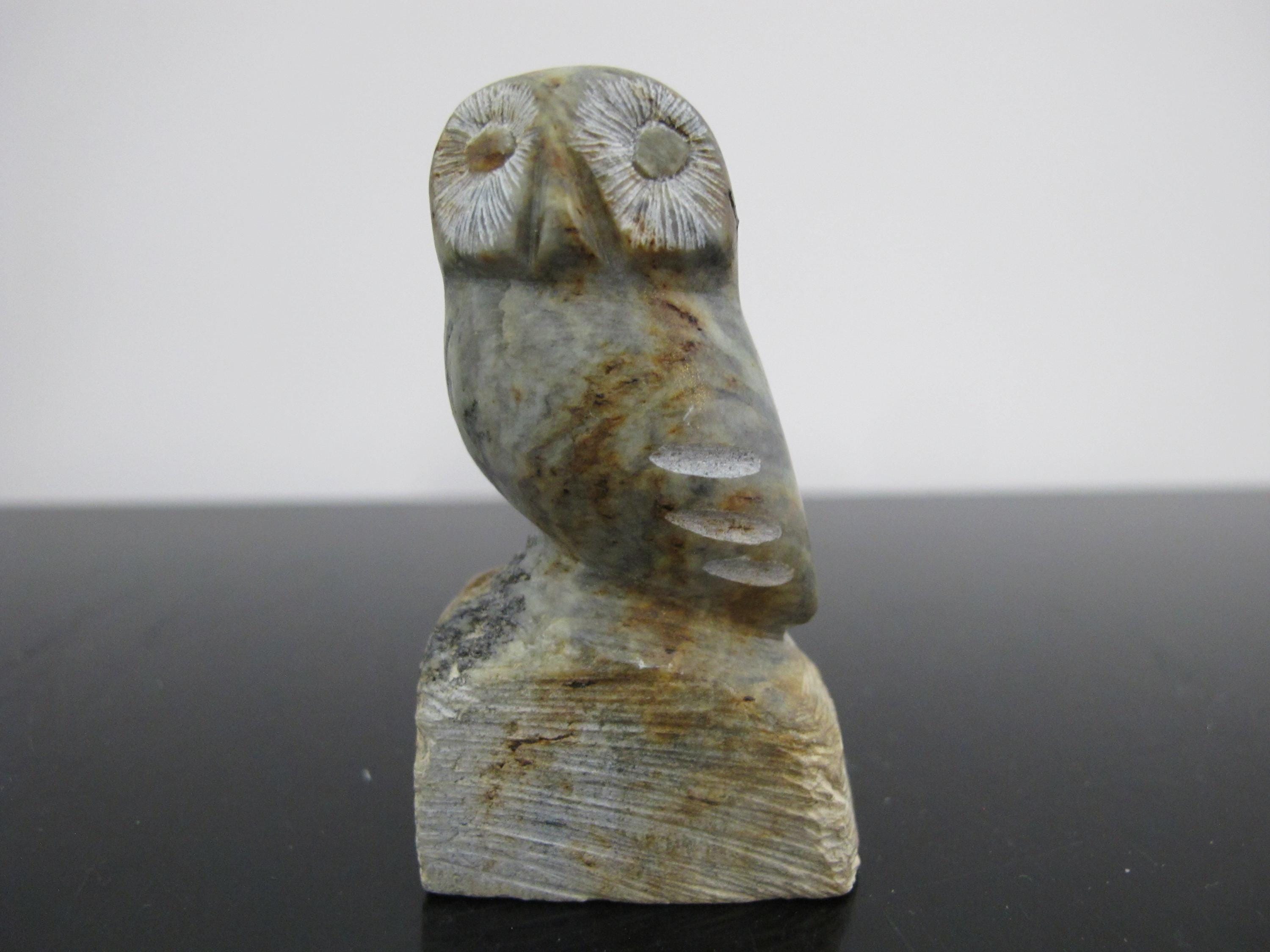 Leslie POUPART Alaskan Native OWL Soapstone Carving Sculpture Figurine