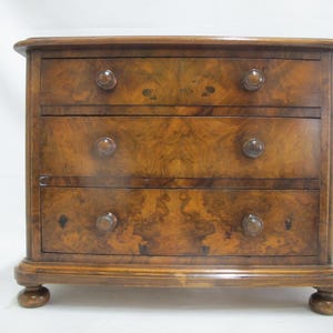 Antique 19th Century MINIATURE Walnut Wood DRESSER Jewelry Box with 3 Drawers