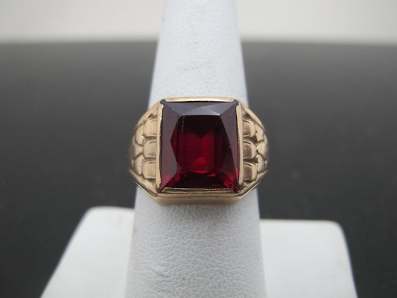 Emerald Cut Red Lab Created RUBY & 10k Yellow Gol… - image 1