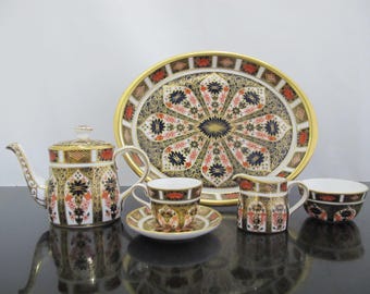 Royal Crown Derby 1128 OLD IMARI Bone China Full Miniature TEA Set & Oval Tray