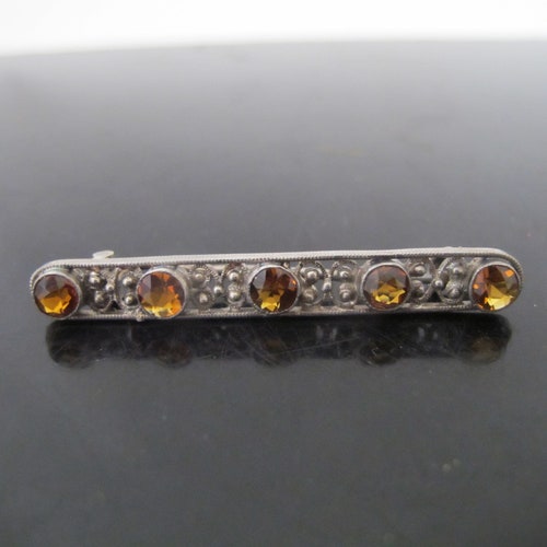 VICTORIAN Sterling Silver Filigree CITRINE shops Bar Pin BROOCH