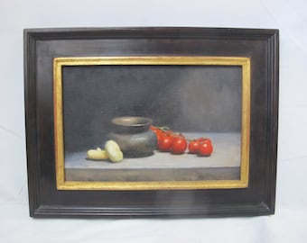 Roald SIVERTSEN Norwegen Gemüse Tomaten Knoblauch & Topf STILLLEBEN Ölgemälde