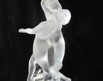 LALIQUE Crystal DEUX DANSEUSES Two Nude Female Dancers 10" Art Deco Sculpture