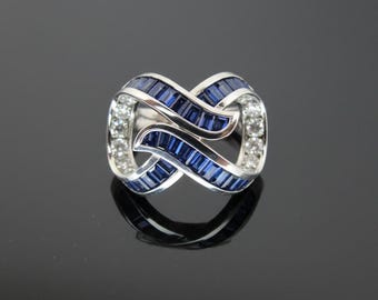 Charles KRYPELL 18k White Gold Sapphire & Diamond ART DECO Slide Ribbon Pendant