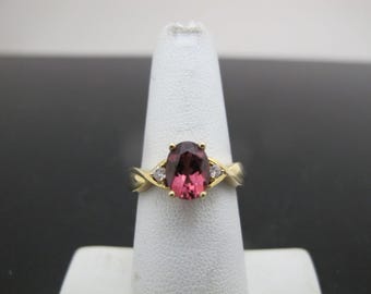 Oval Cut RHODOLITE Garnet DIAMANT Akzent 14k Gelbgold