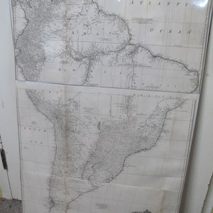 Große antike BOULTON Anville Wandkarte von SÜDAMERIKA in 3 Teilen (1755).