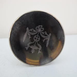 ENGLISH Sterling Silver Inlaid Faux TORTOISESHELL Round Footed Box with Lid