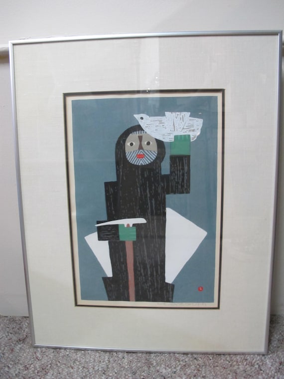 畦地梅太郎、鳥をかかえて,版画 畦地梅太郎「鳥のこえ」 | 山田書店美術部オンラインストア