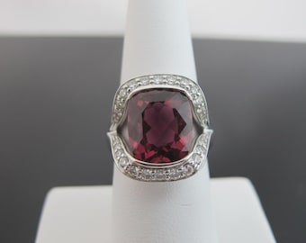 SPARK Creations Cushion Cut GARNET Diamond HALO 18k White Gold  Ring