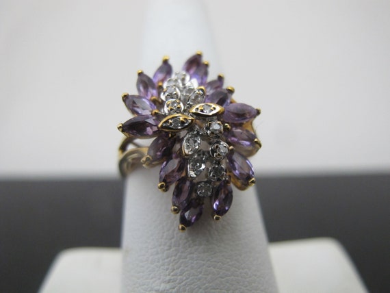 Purple AMETHYST & Diamond Leaf CLUSTER 10k Yellow… - image 4