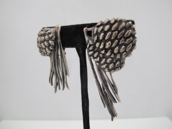 CLIFTON NICHOLSON Sterling Silver MODERNIST Clip-On Pine Cone Earrings View 3