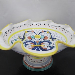 DERUTA Italian Colorful MAJOLICA Pottery Scalloped Rim Pedestal