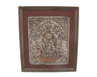 TIBETAN or Bhutan Silver Plated Copper Repousse BUDDHIST Yama Wall Plaque