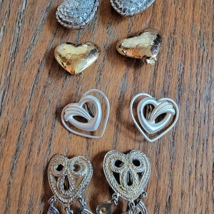 Vintage Heart Clip Earrings  set of 4