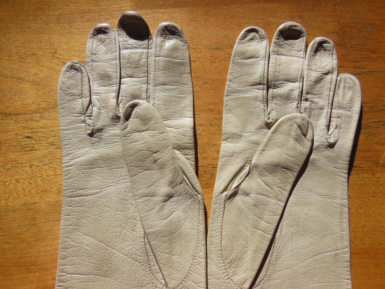 Size 7.5-Western Germany Vintage Long Beige Kidskin Gloves