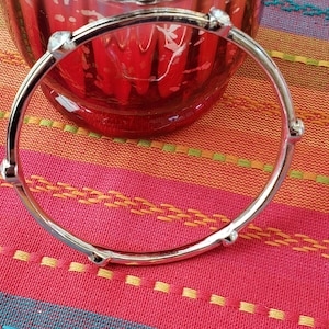Vintage Monet  Silver Tone Bangle With Clear Rhinestones