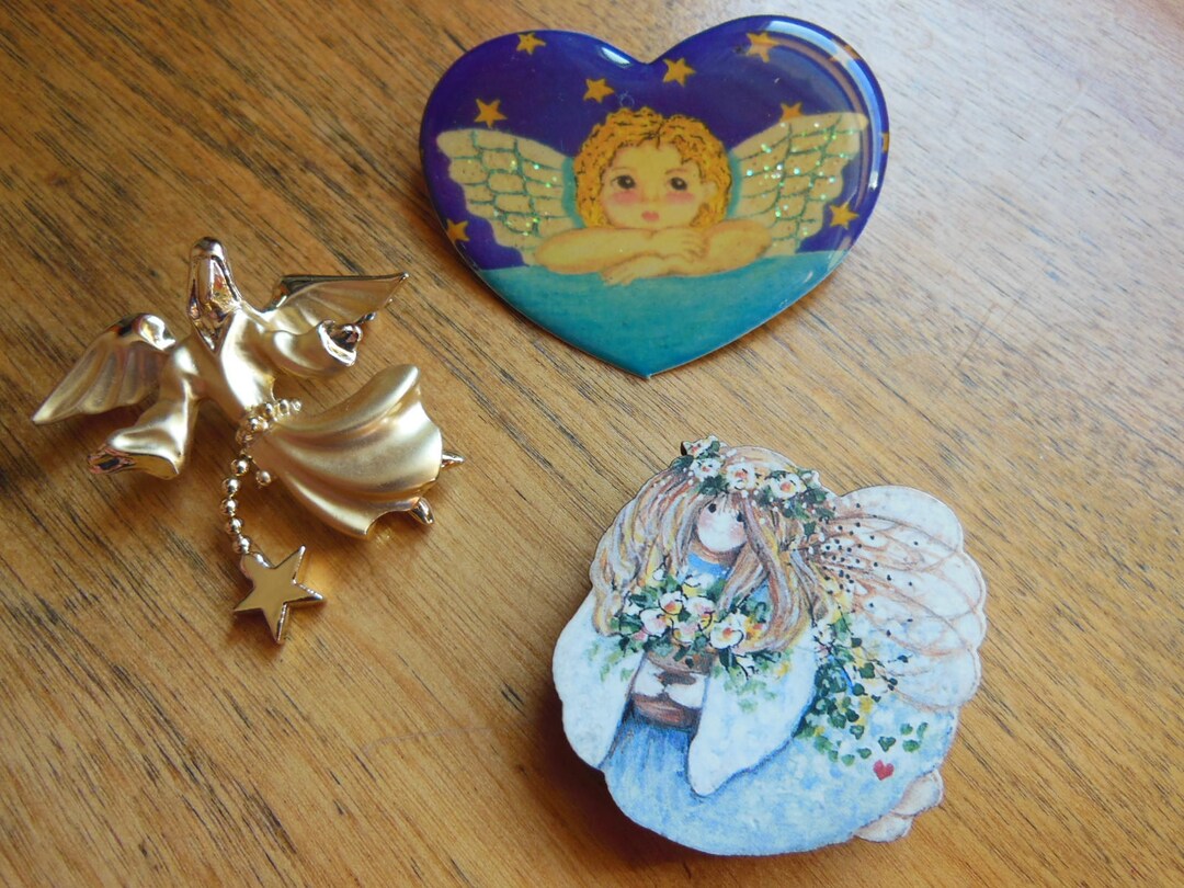 Vintage Trio of Angel Pins 1980's - Etsy
