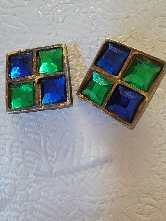 Vintage Blue\Green Clip Earrings 3 Pair - image 3
