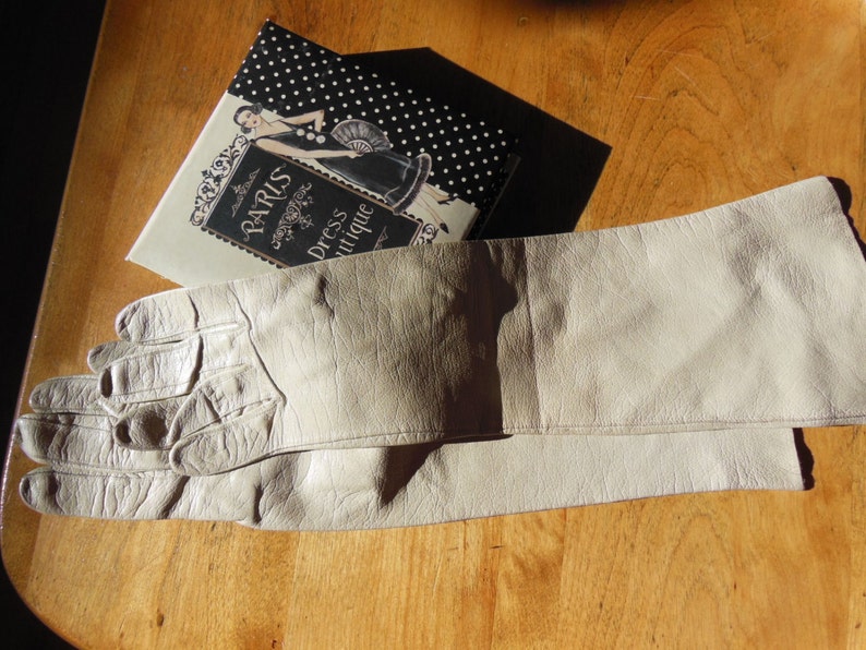 Size 7.5-Western Germany Vintage Long Beige Kidskin Gloves