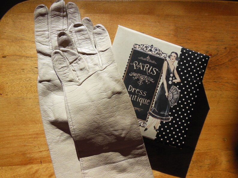 Size 7.5-Western Germany Vintage Long Beige Kidskin Gloves