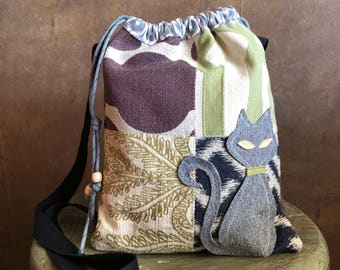 YOUTH DRAWSTRING BAG - Crossbody Appliqued Bag - Repurposed Cinch Sack - Eco Friendly - Sized for Youth or Adult