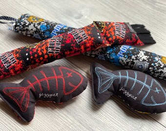 MILITARY & FIRST RESPONDERS Set of Fabric Cat Toys, Handmade Catnip Kicker and Jumbo FishBones Set, All-Natural Catnip, Handcrafted Pet Toys