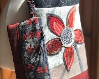 CROSSBODY HOBO BAG with Matching Zipper Pouch, Tablet Bag, Book Bag, Zipper Wallet, Pencil Case, Eco Friendly